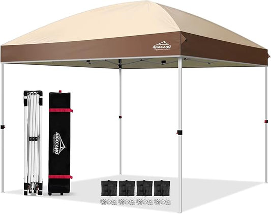 Canopy Tent,Outdoor 10x10 Pop Up Canopy, Instant Tents for Parties with Roller Bag,4 Sandbags,Portable Easy Up Canopies (Brown)