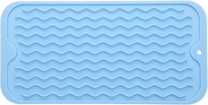 Silicone Dish Drying Mat for Multiple Usage,Easy clean,Eco-friendly,Heat-resistant Silicone Mat for Kitchen Counter or Sink,Refrigerator or Drawer Liner Light Blue S 12 inches x 6 inches