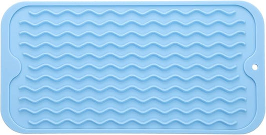 Silicone Dish Drying Mat for Multiple Usage,Easy clean,Eco-friendly,Heat-resistant Silicone Mat for Kitchen Counter or Sink,Refrigerator or Drawer Liner Light Blue S 12 inches x 6 inches