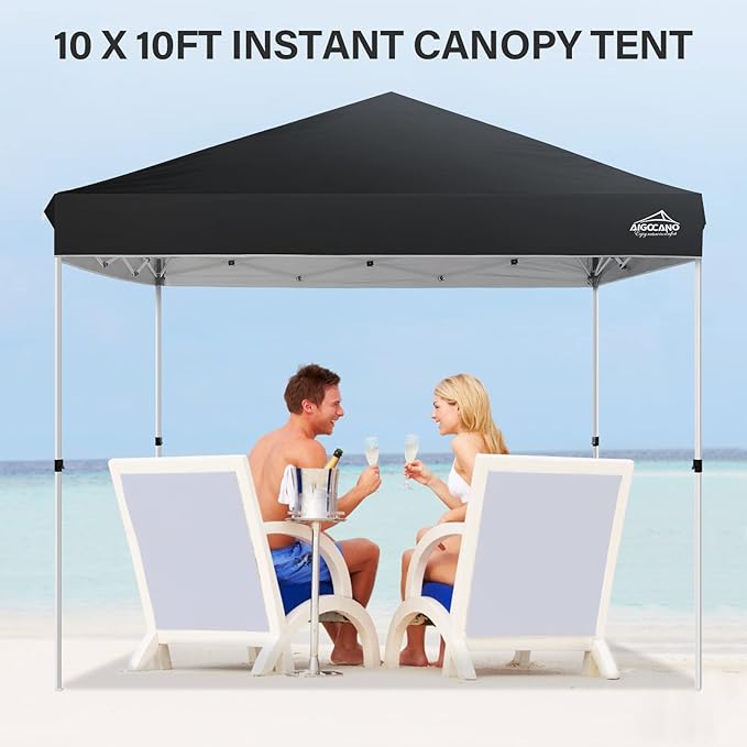 Pop up Canopy Tent,10x10 Instant Outdoor Canopy for Parties with Wheeled Bag,Black