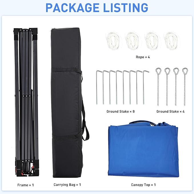 10x10 FT Pop Up Canopy, Instant Outdoor Canopy Tent with Carrying Bag, 3 Adjustable Heights - Portable for Event, Parties, Camping and More Outdoor Activities