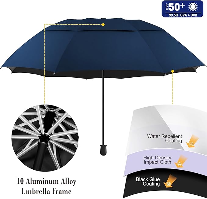 UPF 50+ Golf Umbrella with Adjustable Universal Clamp, Portable Umbrellas for Rain, Manual Open & Close, for Beach Chair, Golf Cart, Stroller, Bleacher, Patio