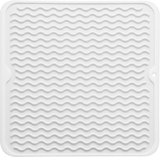 Silicone Dish Drying Mat for Multiple Usage,Easy clean,Eco-friendly,Heat-resistant Silicone Mat for Kitchen Counter or Sink,Refrigerator or Drawer liner White M 12 inches x 12 inches