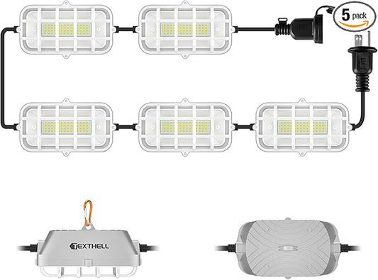 50ft LED Construction String Lights 150W Super Bright 15000LM Work Lights String Connectable Design for Workplace, Warehouse, Garage, RV, Indoor and Outdoor Weatherproof Temporary Lighting