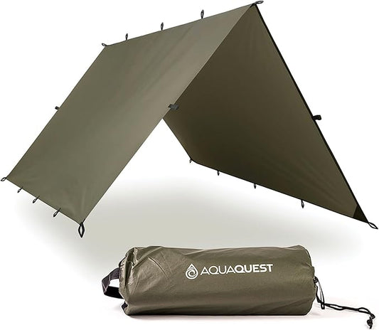 AquaQuest Defender Tarp – 100% Waterproof (20,000mm) Heavy-Duty Shelter for Camping, Bushcraft, Survival, Hammock, Basecamp, Hunting, Hiking & All-Season Use – 30 Options Available: 5 Sizes & 6 Colors