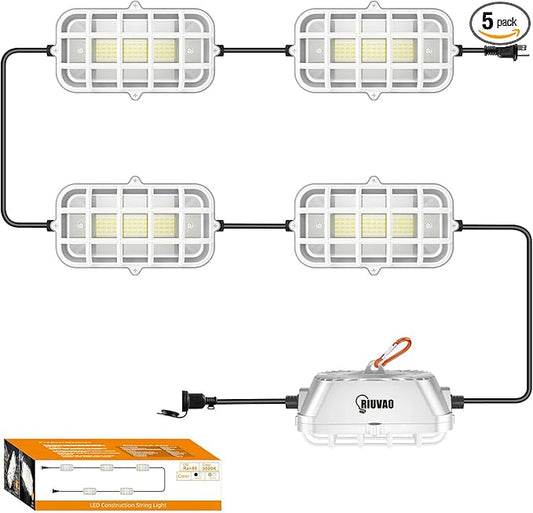 50ft LED Construction String Lights,Super Bright 150W 15000LM Waterproof IP67 Led String Work Lights, Construction Temporary Lights (Upgrad 50ft-5lights).