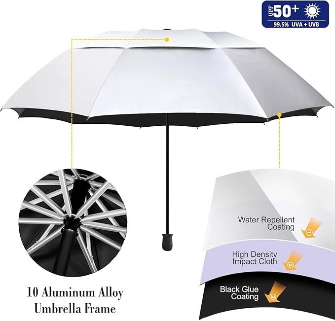 UPF 50+ Golf Umbrella with Adjustable Universal Clamp, Portable Umbrellas for Rain, Manual Open & Close, for Beach Chair, Golf Cart, Stroller, Bleacher, Patio