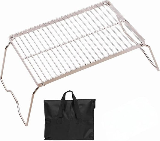13.6" Folding Campfire Grill 304 Stainless Steel Grate, Heavy Duty & Portable Camping Grill Grate with Carrying Bag for Camping, Hiking, Backpacking, BBQ, Cooking
