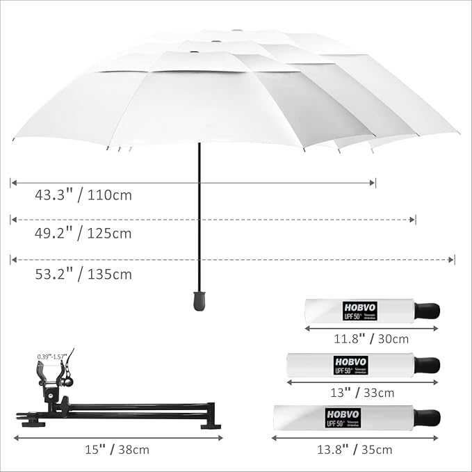 UPF 50+ Golf Umbrella with Adjustable Universal Clamp, Portable Umbrellas for Rain, Manual Open & Close, for Beach Chair, Golf Cart, Stroller, Bleacher, Patio