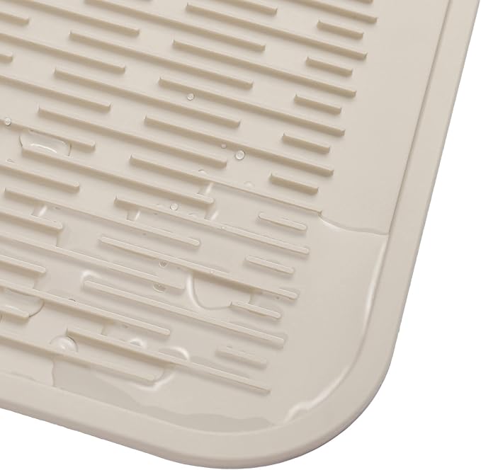 Silicone Dish Drying Mat for Multiple Usage,Easy clean,Eco-friendly,Heat-resistant Silicone Mat for Kitchen Counter or Sink,Refrigerator or Drawer Liner Tapioca XL 18 inches x 16 inches