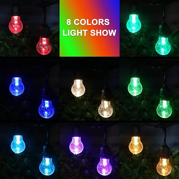 48FT Outdoor Patio Lights Color Changing, RGB LED String Lights with 16 E26 Shatterproof Edison Bulbs, Dimmable Patio String Lights for Bistro Backyard Garden, 1 Remote Controllers