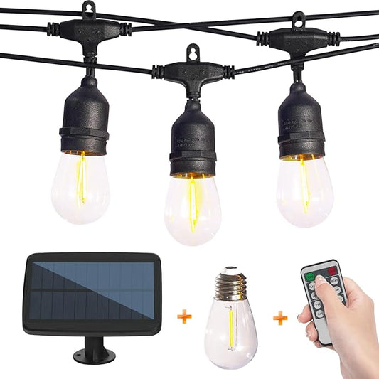 Solar String Lights with Remote Control, 35FT Dimmable Outdoor String Lights Waterproof, Patio Lights Solar Powered for Garden Backyard Camping