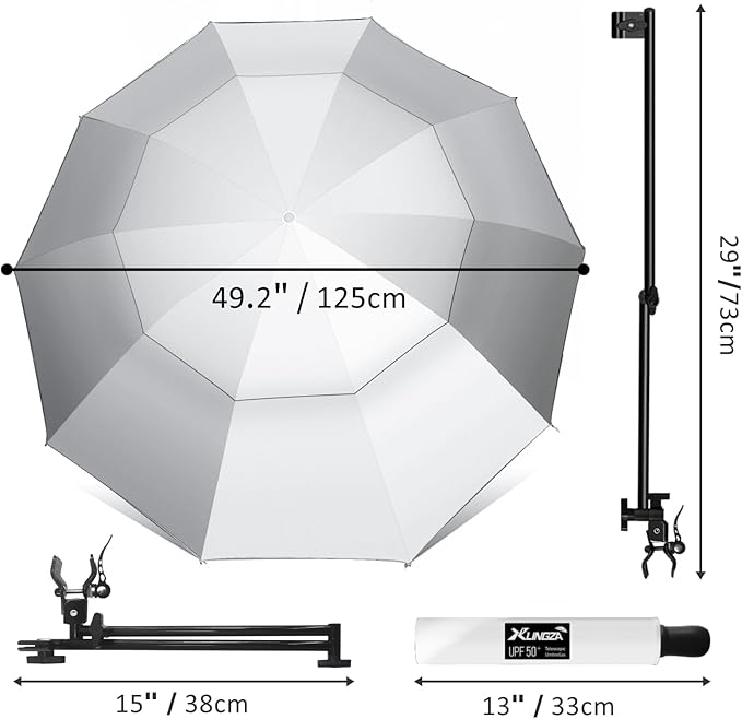 UPF 50+ Beach Umbrella with Adjustable Universal Clamp
