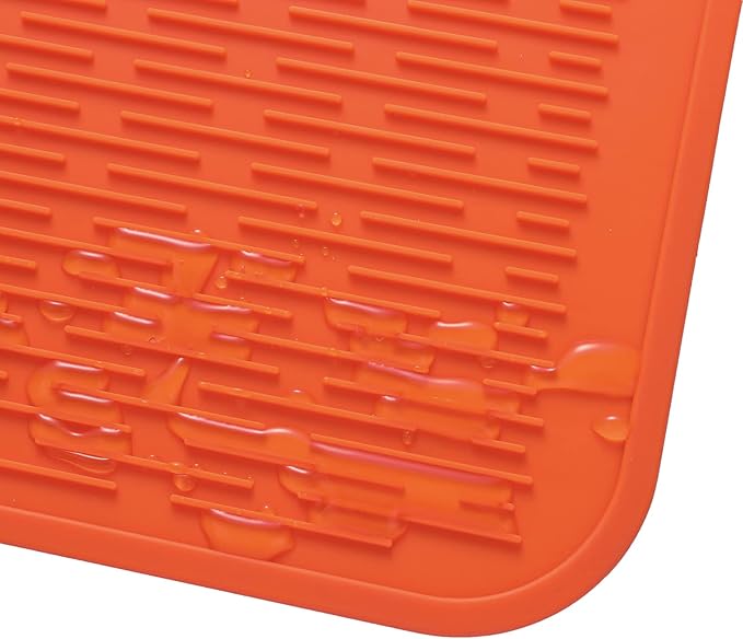 Silicone Dish Drying Mat for Multiple Usage,Easy clean,Eco-friendly,Heat-resistant Silicone Mat for Kitchen Counter or Sink,Refrigerator or Drawer Liner Orange 2XL 24 inches x 18 inches