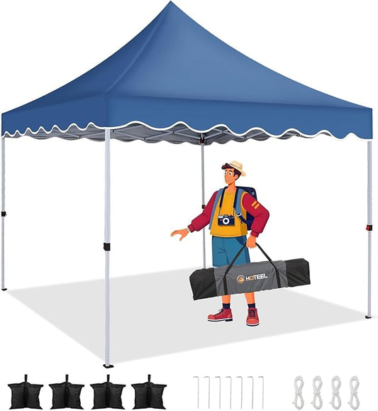 HOTEEL 10×10 Pop Up Canopy, UV 50+ and Waterproof Canopy Tent 10×10, Thickened Frame, Large Space Easy Pop Up Canopy, Outdoor Canopy for Weddings, Beaches, Parties, Patio (Blue)