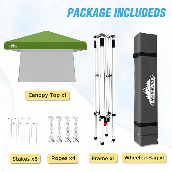EAGLE PEAK 10x10 Pop Up Canopy Tent with Sidewall, Compact, Portable Slant Leg Instant Sun Shelter for Beach, Sports, & Camping, 10x10 Base 8x8 Top, Green