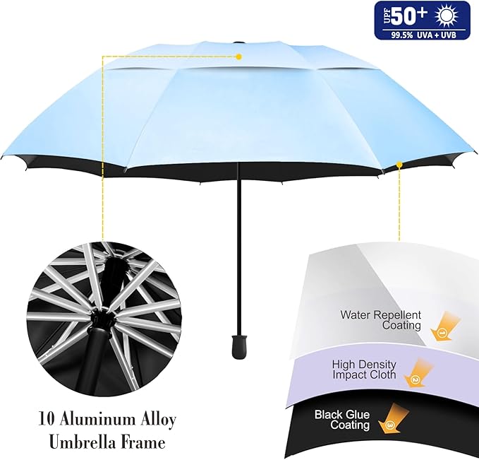 UPF 50+ Golf Umbrella with Adjustable Universal Clamp, Portable Umbrellas for Rain, Manual Open & Close, for Beach Chair, Golf Cart, Stroller, Bleacher, Patio