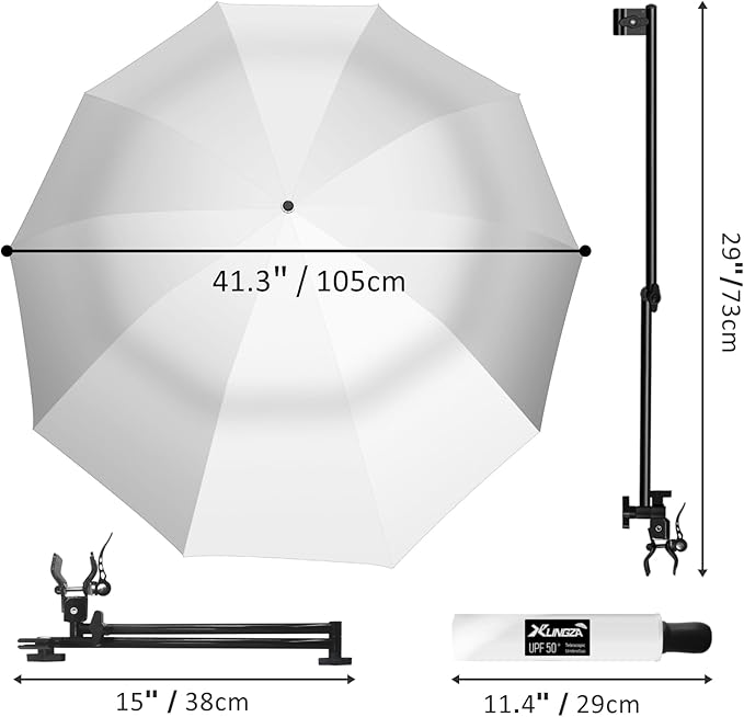 UPF 50+ Beach Umbrella with Adjustable Universal Clamp