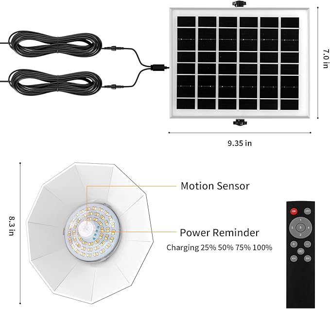 Solar Shed Lights Indoor Outdoor Aqonsie Dual Solar Pendant Daytime Work Lights with 3 Colors Temperature & 5 Lighting Modes+2 Timers, 1200LM Solar Motion Indoor Lights with Remote for Gazebo Barn