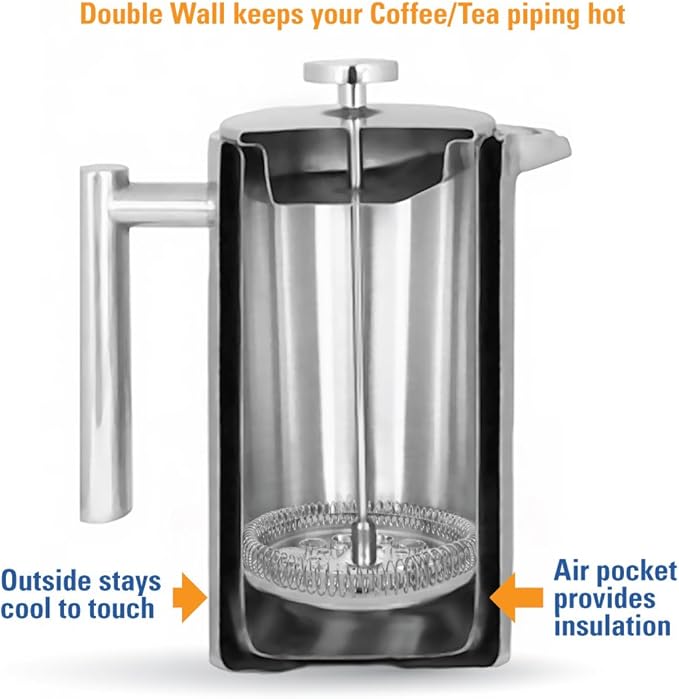 MIRA 20 oz Insulated French Press - Stainless Steel Coffee & Tea Maker - Double Wall Temperature Control Brewer, Pearl Blue