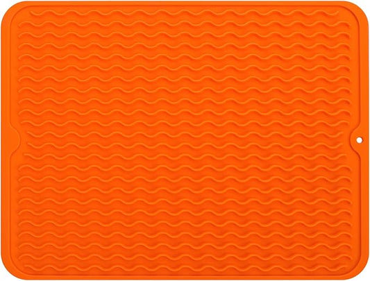 Silicone Dish Drying Mat for Multiple Usage,Easy clean,Eco-friendly,Heat-resistant Silicone Mat for Kitchen Counter or Sink,Refrigerator or drawer liner Orange L 16 inches x 12 inches