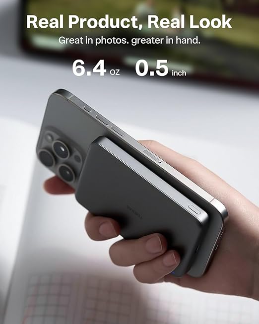TORRAS MiniMag Power Bank,Ultra-Slim 10,000mAh Magnetic Wireless Portable Charger, 22.5W Fast Charging Battery Pack with USB-C Cable Designed for iPhone 16 Pro Max/16 Pro/16/15/14/13/12, Glacier Gray