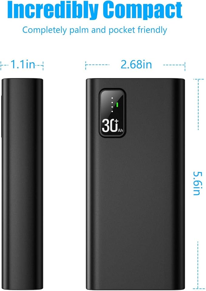 Portable Charger, Power Bank 30000mAh,QC 3.0 22.5W & PD 20W Fast Charge Power Bank Battery Pack LED Lighting Battery Pack with USB C/USB A Output, for Smartphone, Smartwatch,Tablet, Camera