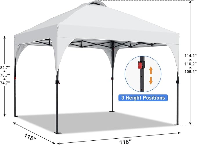Pop Up Canopy, 10x10 FT Instant Outdoor Canopy Tent with Carrying Bag, 3 Adjustable Heights - Portable for Event, Parties, Camping and More Outdoor Activities