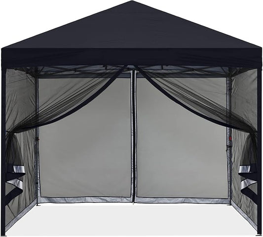 MASTERCANOPY Pop-Up Setup Outdoor Canopy with Netting Screen Walls (10x10, Black)