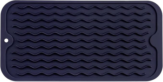 Silicone Dish Drying Mat for Multiple Usage,Easy clean,Eco-friendly,Heat-resistant Silicone Mat for Kitchen Counter or Sink,Refrigerator or Drawer Liner Navy Blue S 12 inches x 6 inches