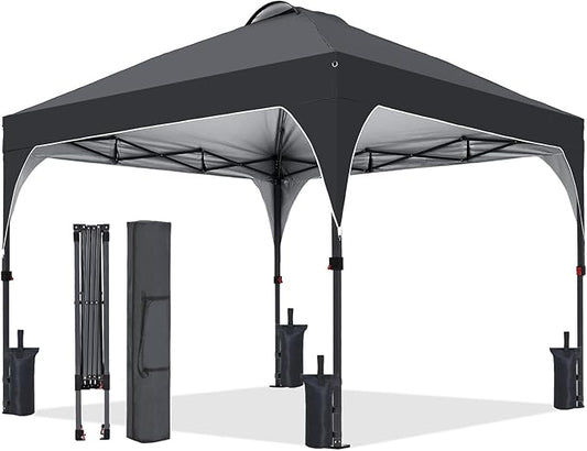 Pop Up Canopy, 10x10 FT Instant Outdoor Canopy Tent with Sandbags, 3 Adjustable Heights - Portable for Event, Parties, Camping and More Outdoor Activities