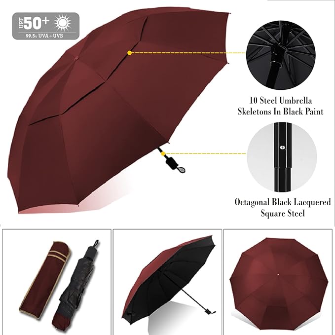 UPF 50+ Golf Umbrella with Adjustable Universal Clamp, Portable Umbrellas for Rain, Manual Open & Close, for Beach Chair, Golf Cart, Stroller, Bleacher, Patio