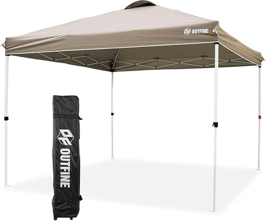 OUTFINE Pop-up Instant Gazebo Canopy 10x10 Patio Tent with Wheeled Bag,Canopy Sandbags x4,Tent Stakesx8 (Khaki, 10*10FT)