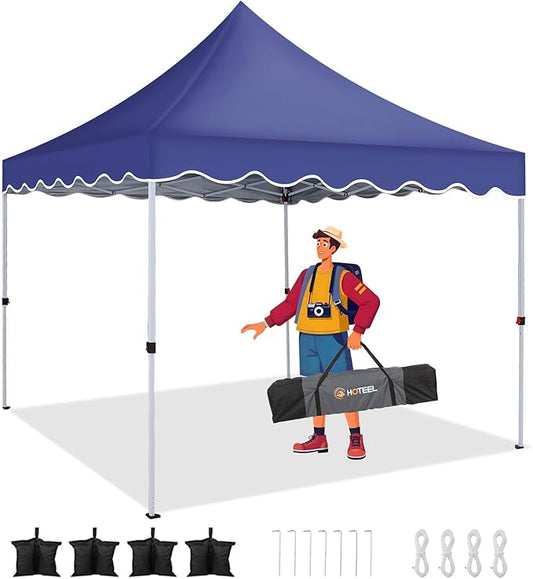HOTEEL 10×10 Pop Up Canopy, UV 50+ and Waterproof Canopy Tent 10×10, Thickened Frame, Large Space Easy Pop Up Canopy, Outdoor Canopy for Weddings, Beaches, Parties, Patio (Dark Blue)