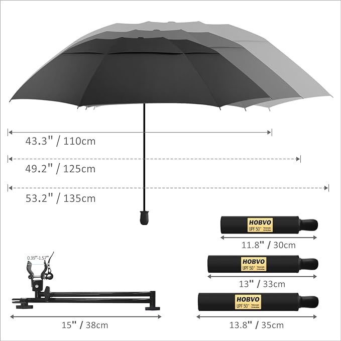 UPF 50+ Golf Umbrella with Adjustable Universal Clamp, Portable Umbrellas for Rain, Manual Open & Close, for Beach Chair, Golf Cart, Stroller, Bleacher, Patio