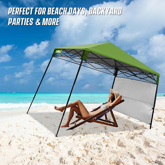 EAGLE PEAK 8x8 Pop Up Canopy Tent with Sidewall, Compact, Portable Slant Leg Instant Sun Shelter for Beach, Sports, & Camping, 8x8 Base 6x6 Top, Grass Green
