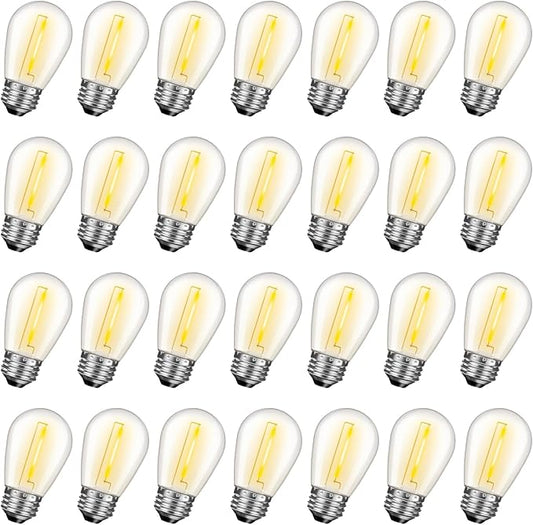 28 Pack S14 Bulbs for Outdoor String Lights, Shatterproof LED Replacement Bulbs for Patio String Lights Outdoor Waterproof, E26 Base, Soft White 2200K, Dimmable