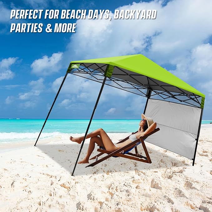 EAGLE PEAK 8x8 Pop Up Canopy Tent with Sidewall, Compact, Portable Slant Leg Instant Sun Shelter for Beach, Sports, & Camping, 8x8 Base 6x6 Top, Green