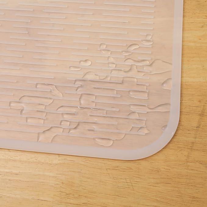 Silicone Dish Drying Mat for Multiple Usage,Easy clean,Eco-friendly,Heat-resistant Silicone Mat for Kitchen Counter or Sink,Refrigerator or Drawer Liner Translucent XL 18 inches x 16 inches