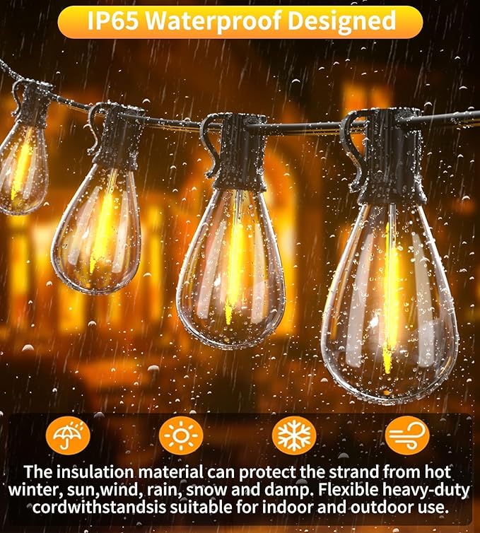 200FT Outdoor String Lights, Ultra Long Waterproof 60+2 Shatterproof Bulbs Led Outside Patio Lights for Porch Deck Garden Backyard Balcony Wedding Party Decor