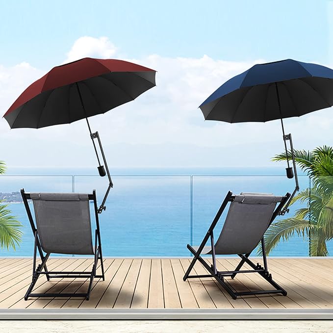 UPF 50+ Golf Umbrella with Adjustable Universal Clamp, Portable Umbrellas for Rain, Manual Open & Close, for Beach Chair, Golf Cart, Stroller, Bleacher, Patio