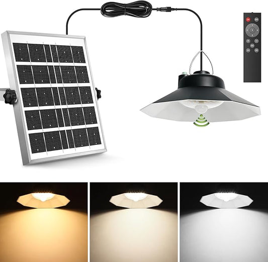 Solar Shed Lights Indoor Outdoor, Motion Sensor Solar Pendant Light with Remote Control,Upgraded 5 Lighting Modes 1200LM IP65 Waterproof Dusk to Dawn Lamp for Garage Gazebo Barn(Single Lamp)