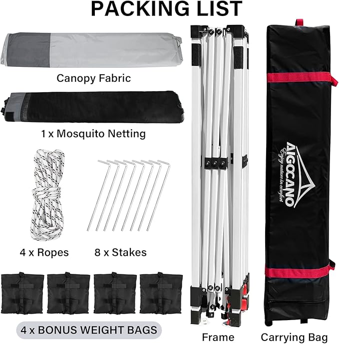 Canopy Tent with Netting Screen,10x10 Easy Pop Up Gazebo for Outdoor Parties,Camping,Foldable Patio Gazebo with Roller Bag and 4 Sandbags(Grey)
