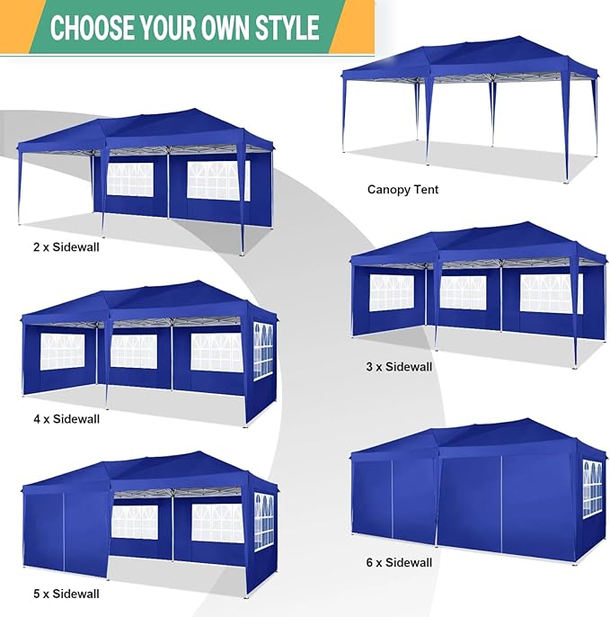 COBIZI Canopy 10x20 Pop Up Canopy Tent with 6 Sidewalls Easy Pop Up Tent 10x20 Waterproof Commercial Instant Shelter UPF 50+ Portable Gazebo Wedding Tents for Parties Carport Vender Events