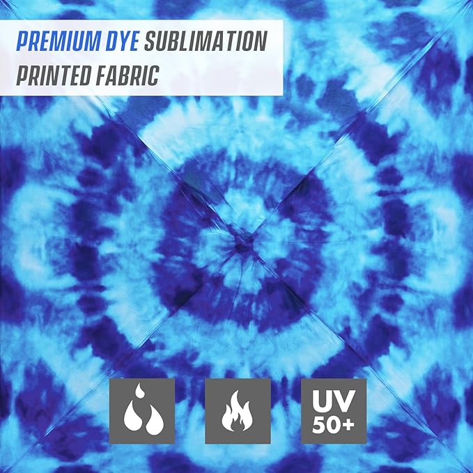 EAGLE PEAK 8x8 Pop Up Canopy Tent with Sidewall, Compact, Portable Slant Leg Instant Sun Shelter for Beach, Sports, & Camping, 8x8 Base 6x6 Top, Tie Dye Blue