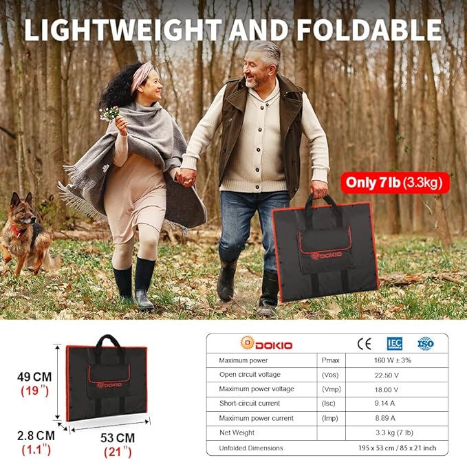 DOKIO 150W Portable Foldable Solar Panel Kit, Compact 21x19in Design 7lb with Standalone Controller and USB, Monocrystalline Charger for 12V Batteries, Power Stations, RV Camping Emergency Use