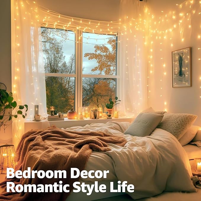 Connectable LED String Lights Indoor Outdoor, 150 LED 49 FT Warm White Christmas Lights Waterproof, 8 Modes Plug in Twinkle Fairy Lights for Classroom Bedroom Decoration