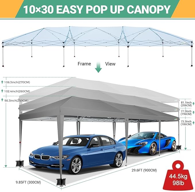 COBIZI 10x30 Pop Up Canopy with 8 Sidewalls Tents for Parties Waterproof Commercial Instant Canopy 10x30 Party Tent for Backyard, Wedding Portable Outdoor Gazebo with Carrybag&4 Sandbags, Gray