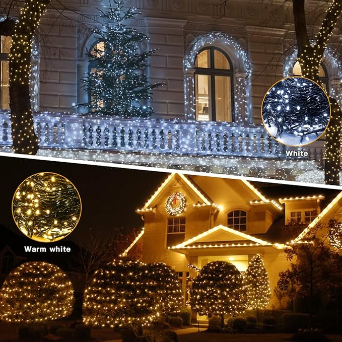 AmyHomie Color Changing Christmas Lights, 108Ft 300LED White Warm White Christmas String Lights, 8 Modes Waterproof Fairy String Lights for Outdoor & Indoor Christmas Tree Home Patio Garden Decor