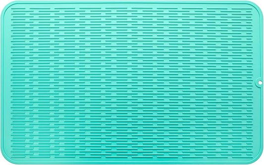 Silicone Dish Drying Mat for Multiple Usage,Easy clean,Eco-friendly,Heat-resistant Silicone Mat for Kitchen Counter or Sink,Refrigerator or Drawer Liner Mint 3XL 28 inches x 18 inches